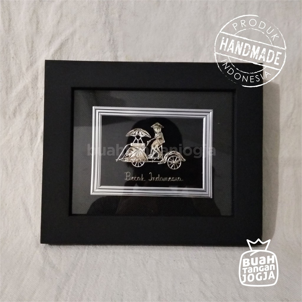 Jual Becak Lapis Perak - Kerajinan Khas Kotagede Jogja - Frame 23,5x19 ...