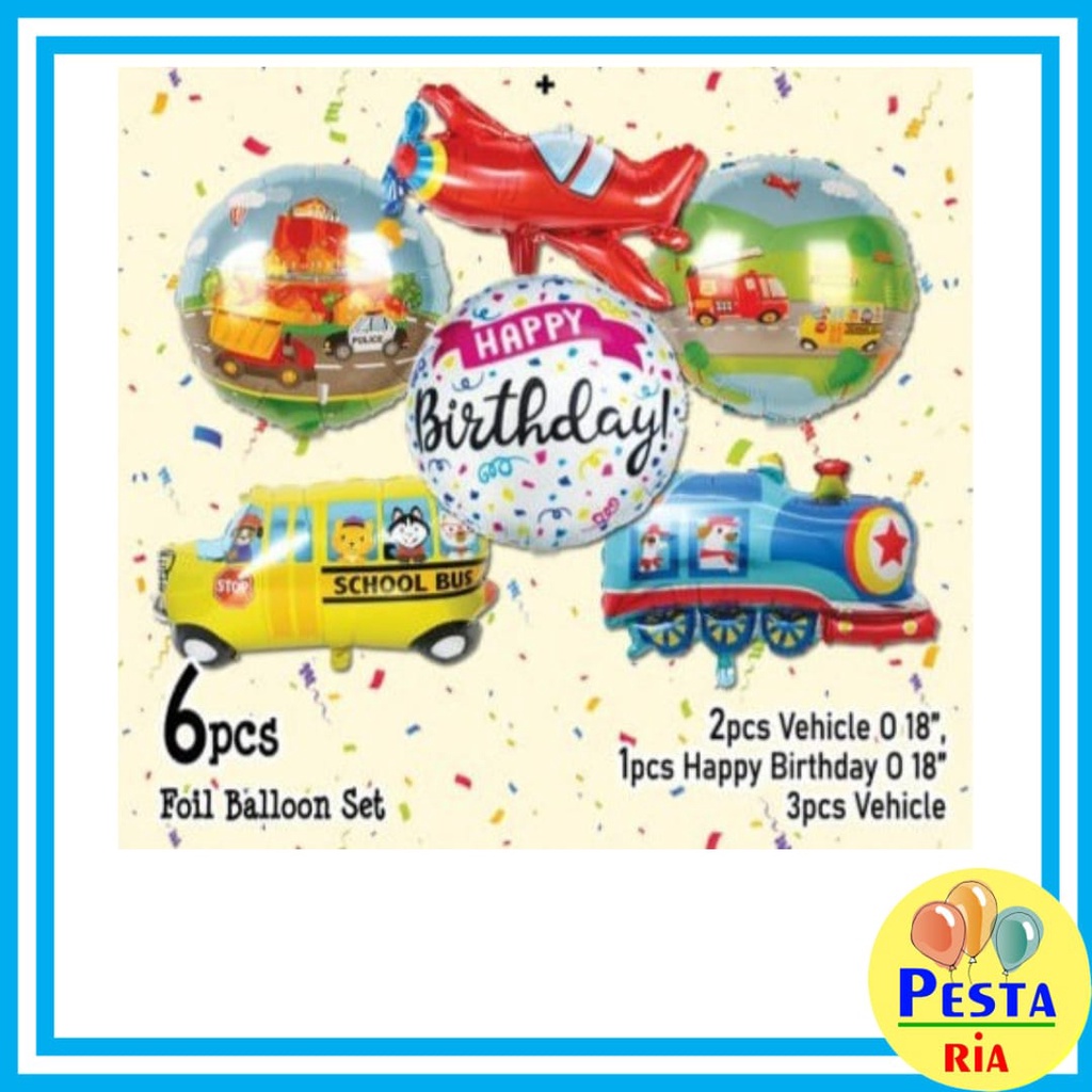 Jual Murah!! (1Set Isi 6Pcs) Balon Foil Set HBD Karakter Transportasi B ...