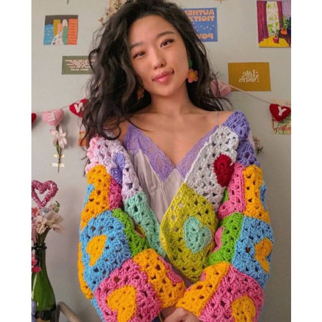 Jual Cardigan | Sweater | Jacket | 100% Handmade Heart Granny Square ...