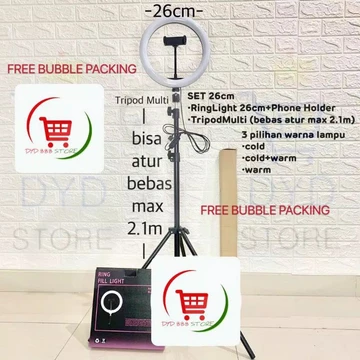 Ring Light 26cm Tripod 2m Lampu Makeup Lampu Selfie Lampu Vlog