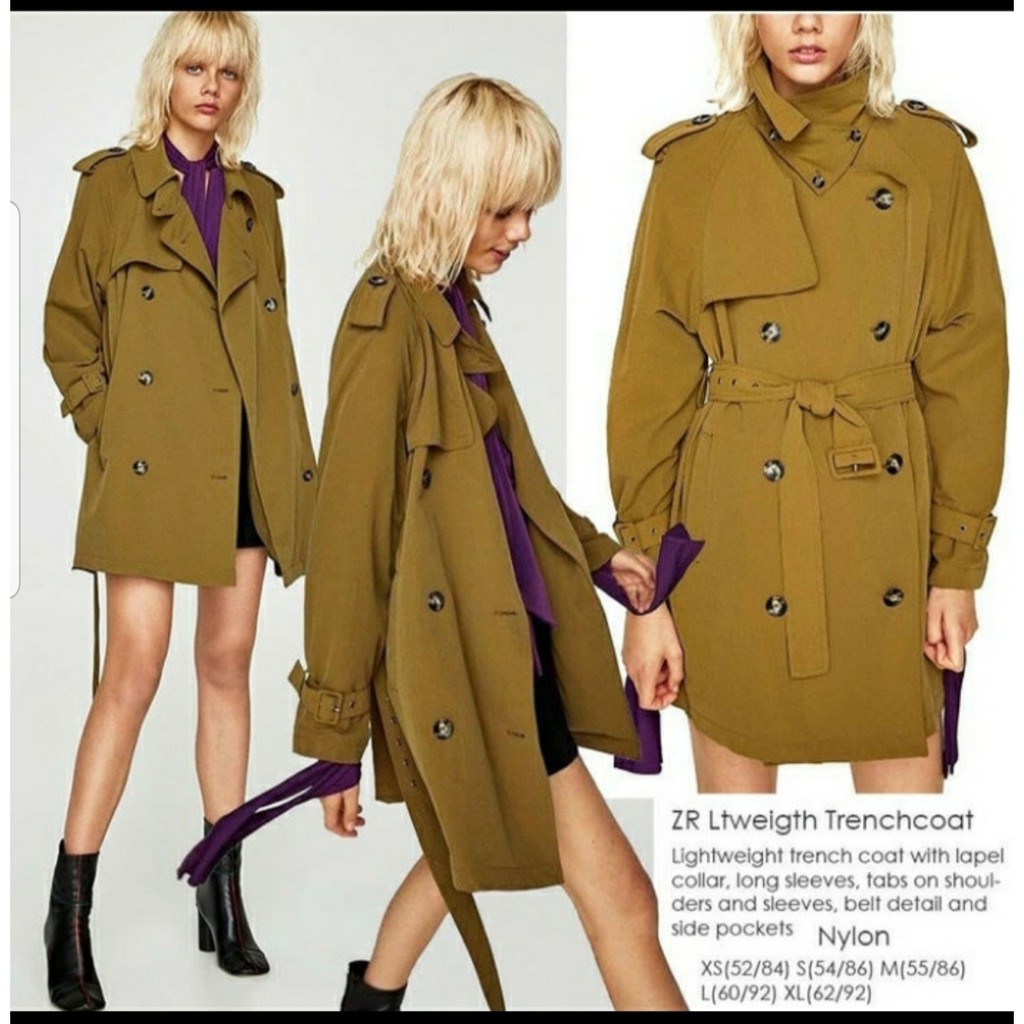 JAKET BRANDED WANITA ZARA TRENCHCOAT LIGHTWEIGHT OLIVE