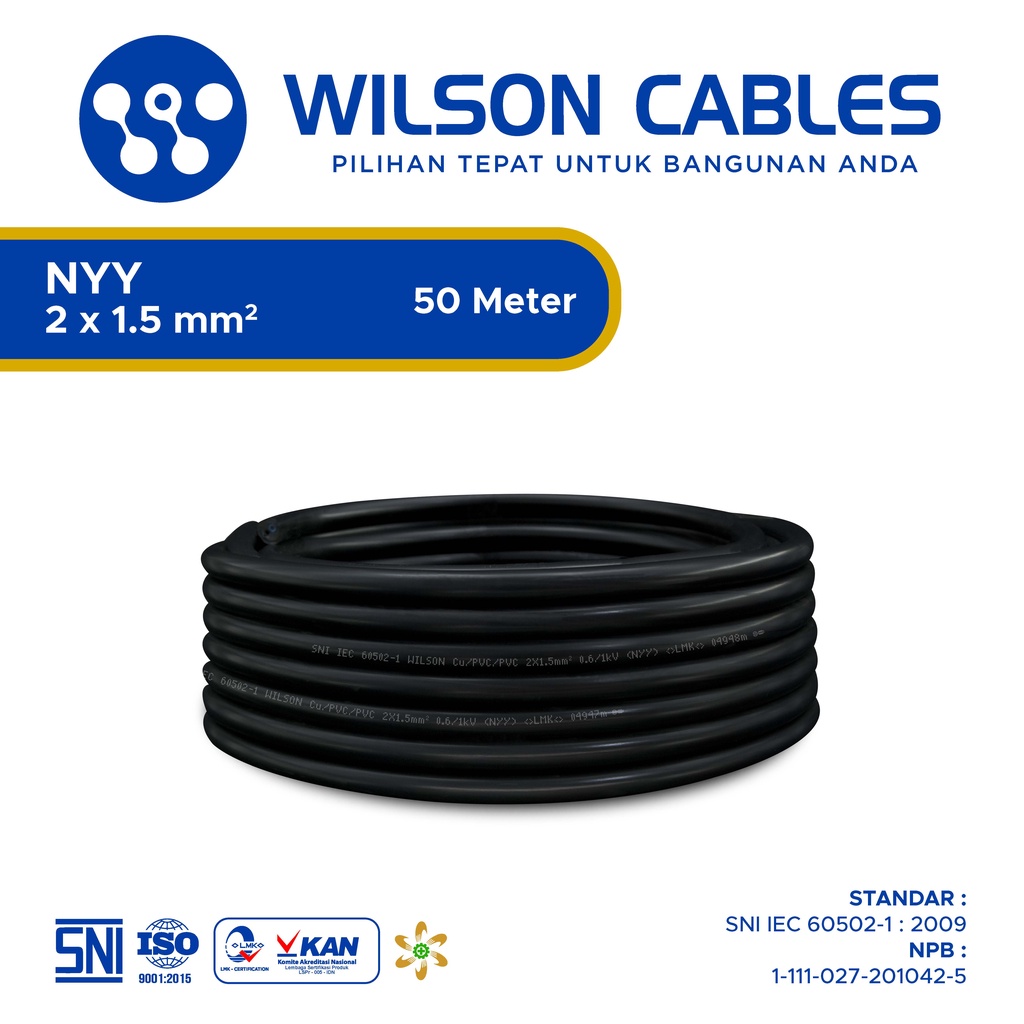 Jual WILSON CABLES - NYY 2x1.5 mm² 50 Meter - Kabel Tembaga Kawat ...