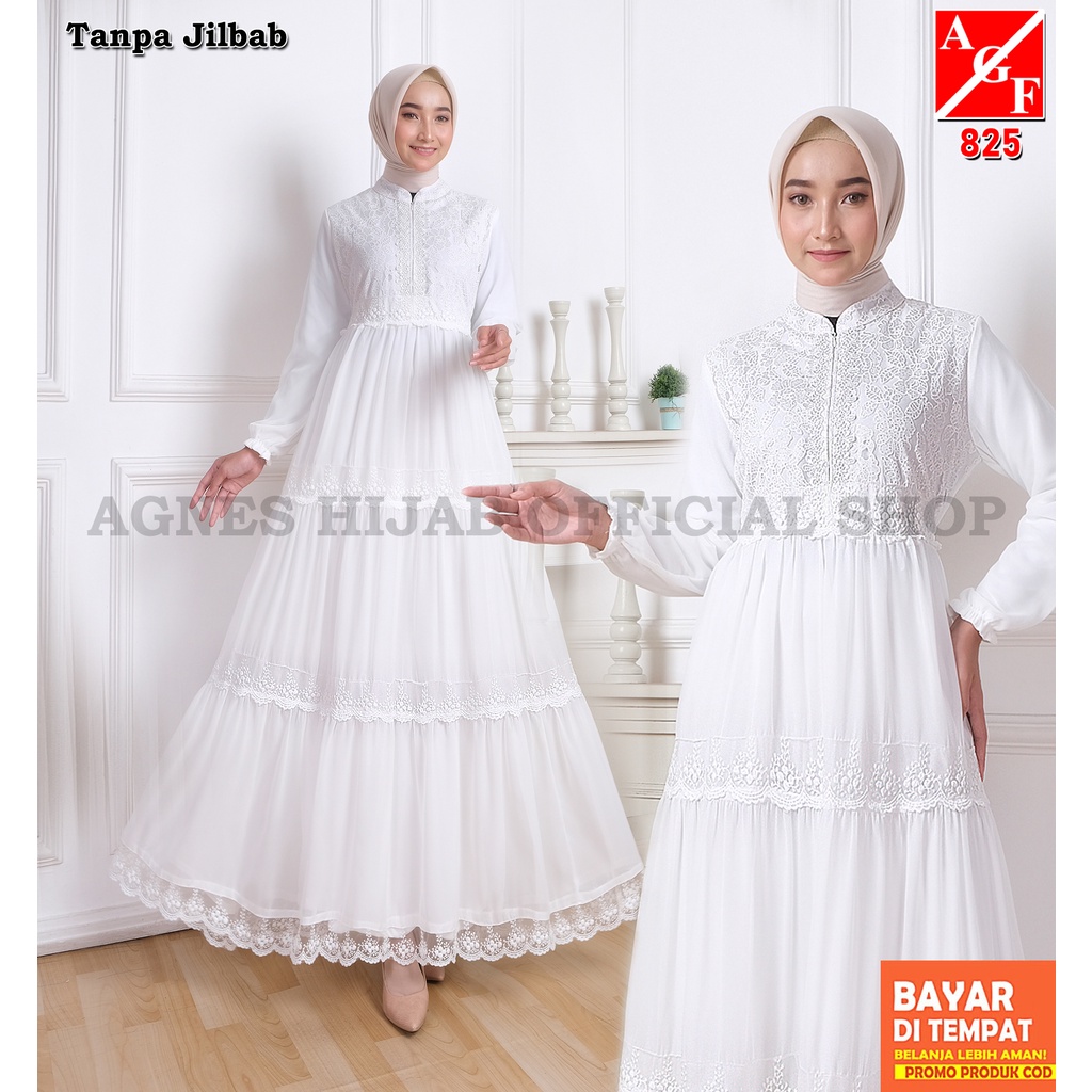 Jual Agnes Hijab Gamis Abaya Putih Azzahra Dress Busana Baju Muslim
