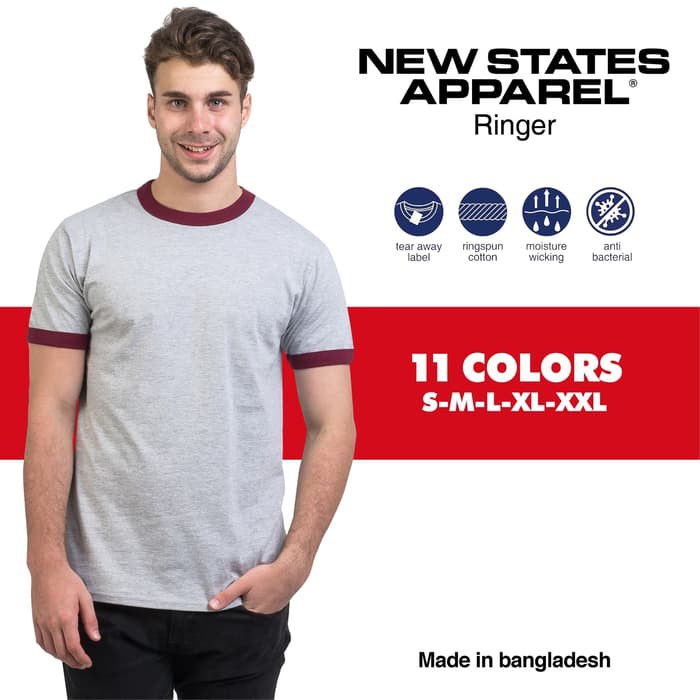 Jual Kaos Polos NEW STATES APPAREL ( NSA ) 7250 Premium Cotton Ringer ...