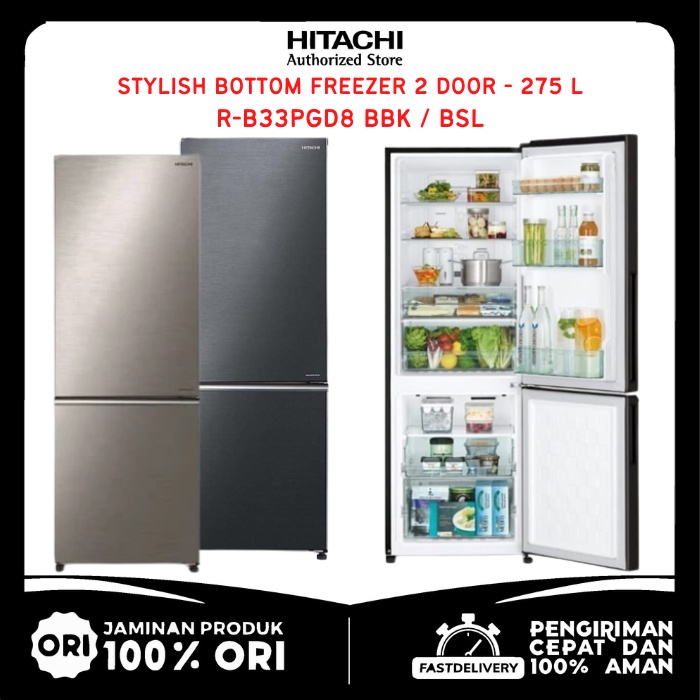 Jual Kulkas Hitachi R-B33PGD8 BBK / BSL 275 Liter Bottom Freezer ...