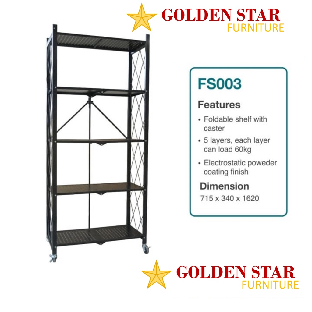 Jual Rak Besi Susun 5 Foldable Shelf Cabinet FS003 Serbaguna Lipat Roda ...