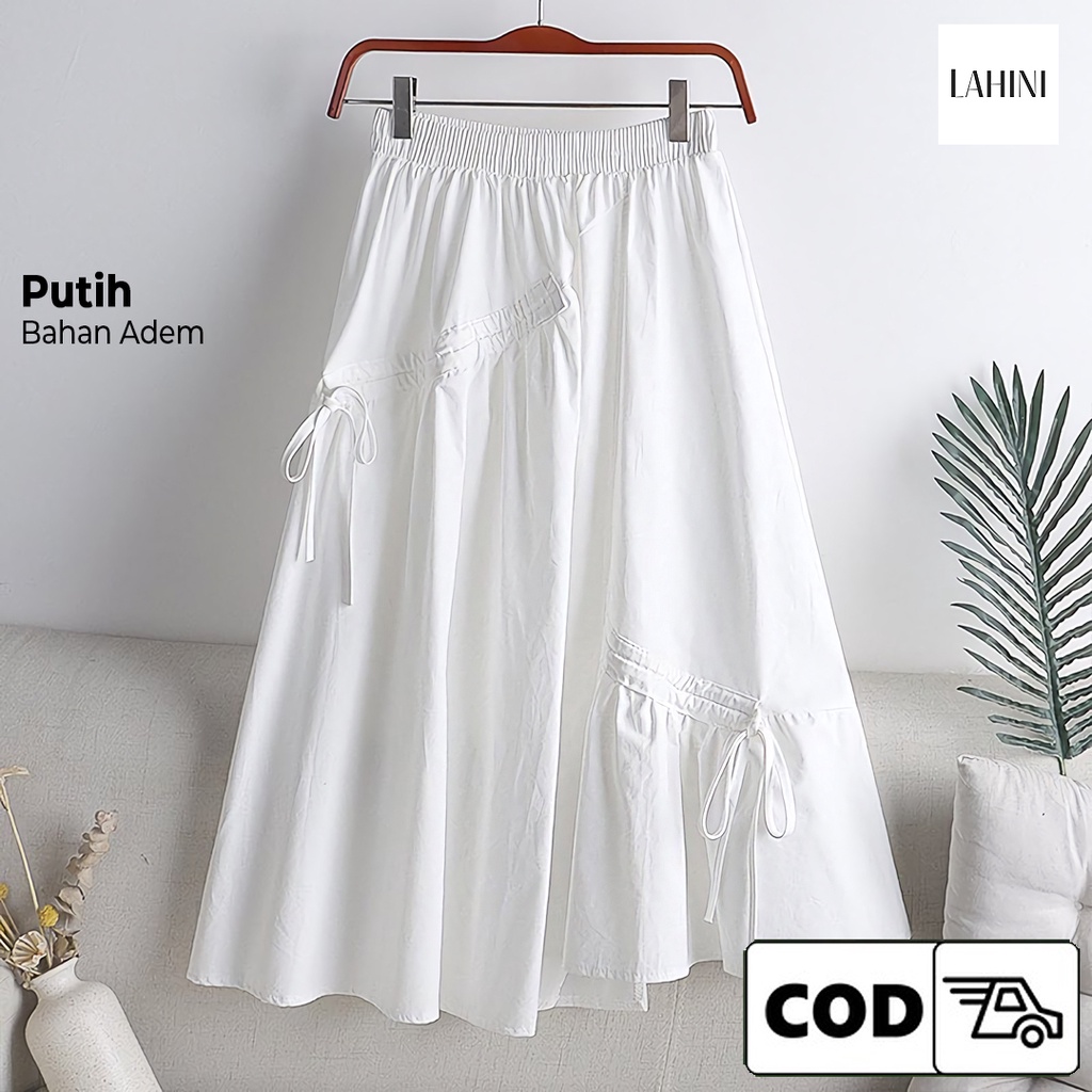 Jual Rok Putih Panjang Serut Samping Long Skirt Vintage Korean Style