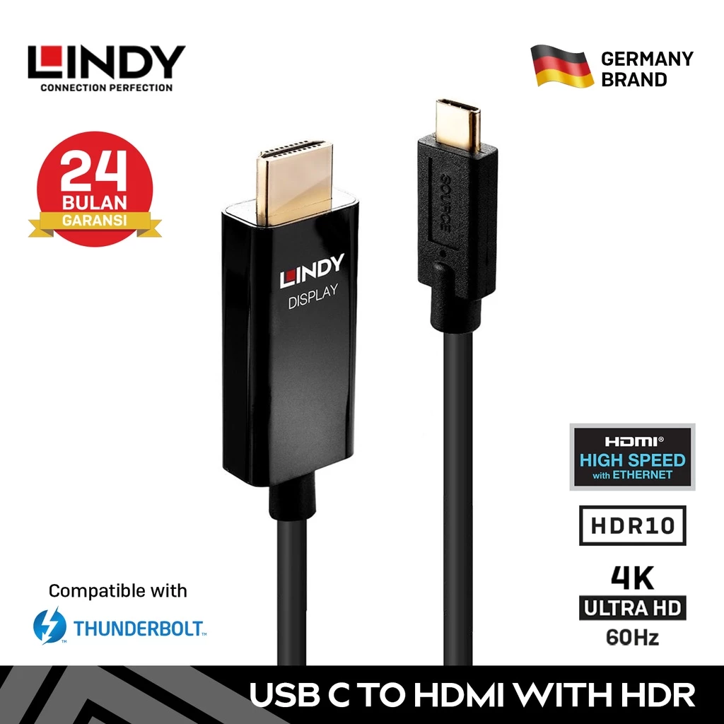 LINDY Kabel Type C Usb to HDMI 4K 60Hz Adapter Cable 2M 3M 43292 43293