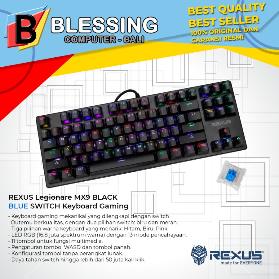 Jual REXUS Legionare MX9 BLACK - BLUE Switch Keyboard Gaming | Shopee ...