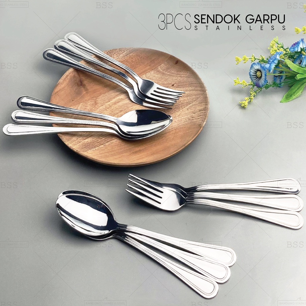 Jual 3 pcs sendok garpu makan besar standar stainless tebal fork hotel ...