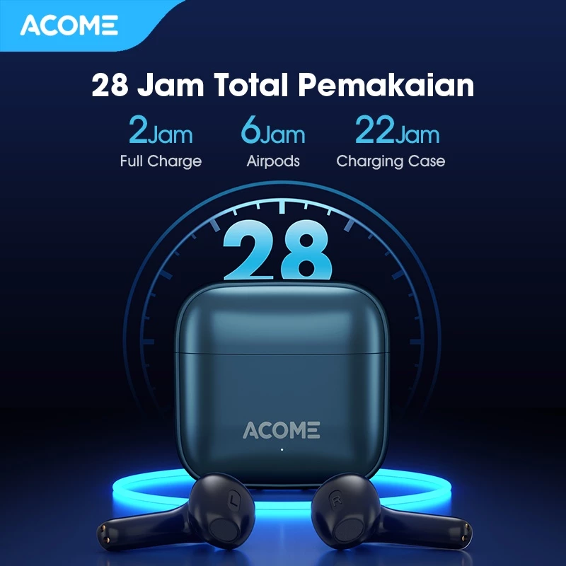 Acome Headset Earphone Bluetooth TWS5.3 ENC Call Noise Reduction 3,5 Gram Ultra Light - Garansi Resmi 1 Tahun Quietpods Q1