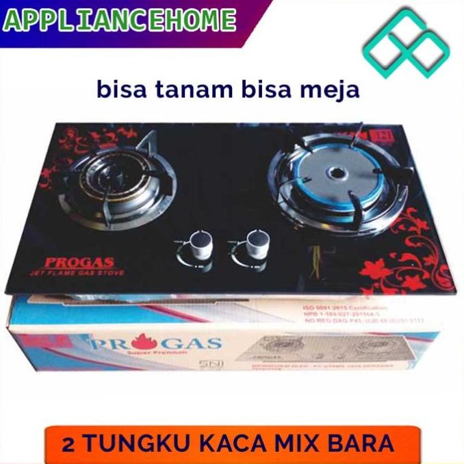 Jual Kompor Gas Tanam 2 Tungku Mix Bara Kaca + Merk Progas | Shopee ...