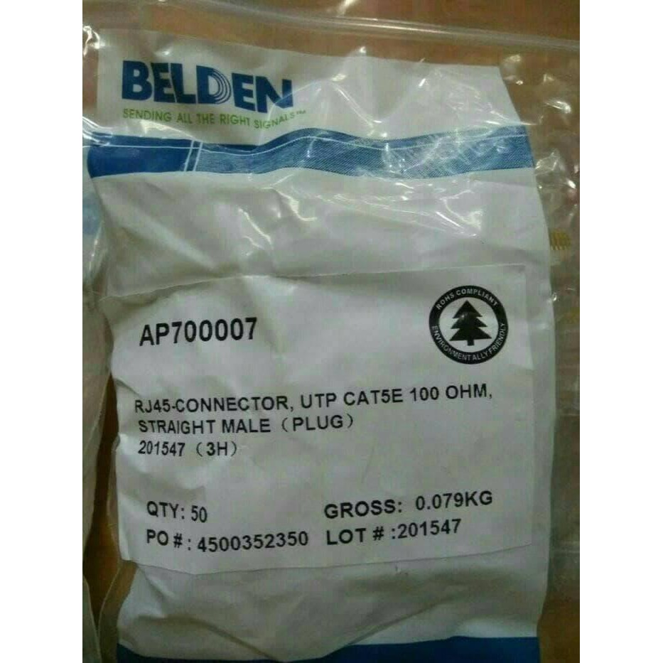 Jual Belden Connector UTP RJ45 Cat 5e Konektor RJ 45 Cat5e AP700007 isi ...