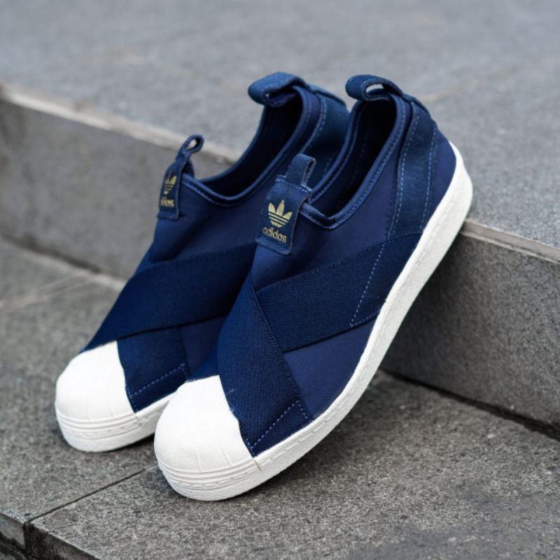 ADIDAS SUPERSTAR SLIP ON NAVY GOLD 100 ORIGINAL