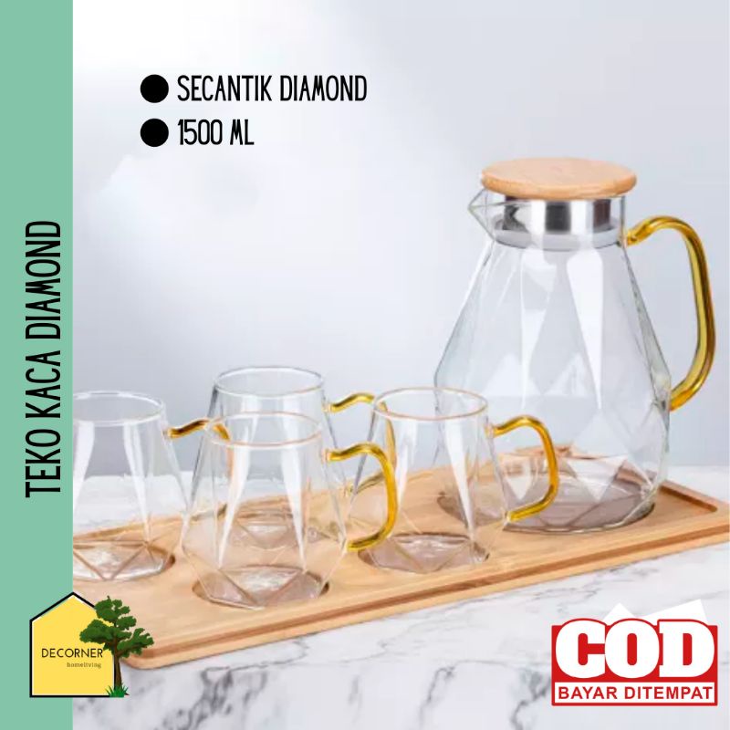 Jual Borrey Teko Pitcher Kaca Hexagonal Diamond Mewah Tahan Panas ...