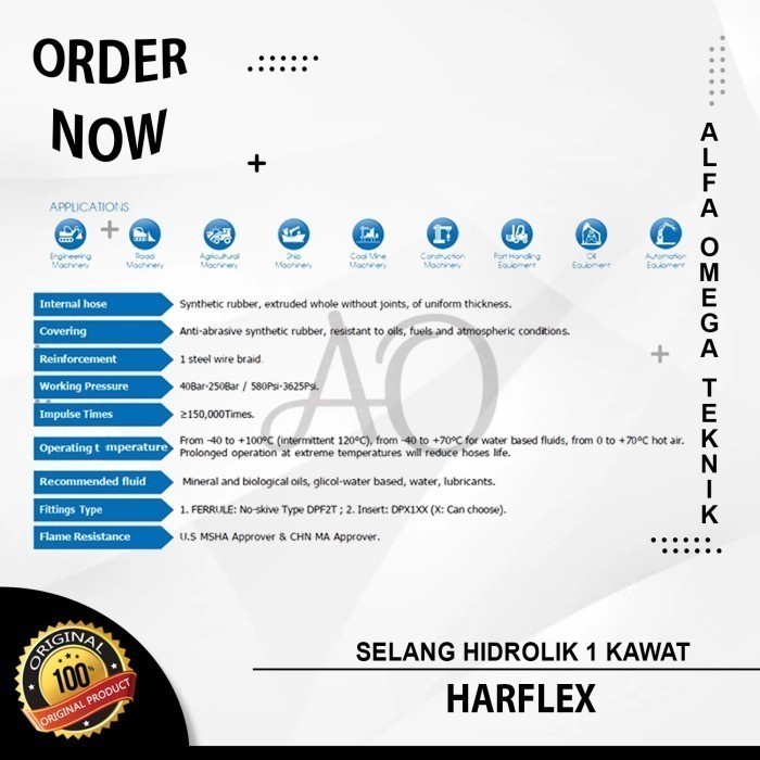 Jual SELANG HIDROLIK 1 KAWAT HARFLEX 1/4 INCH HYDRAULIC HOSE HIDROLIS ...
