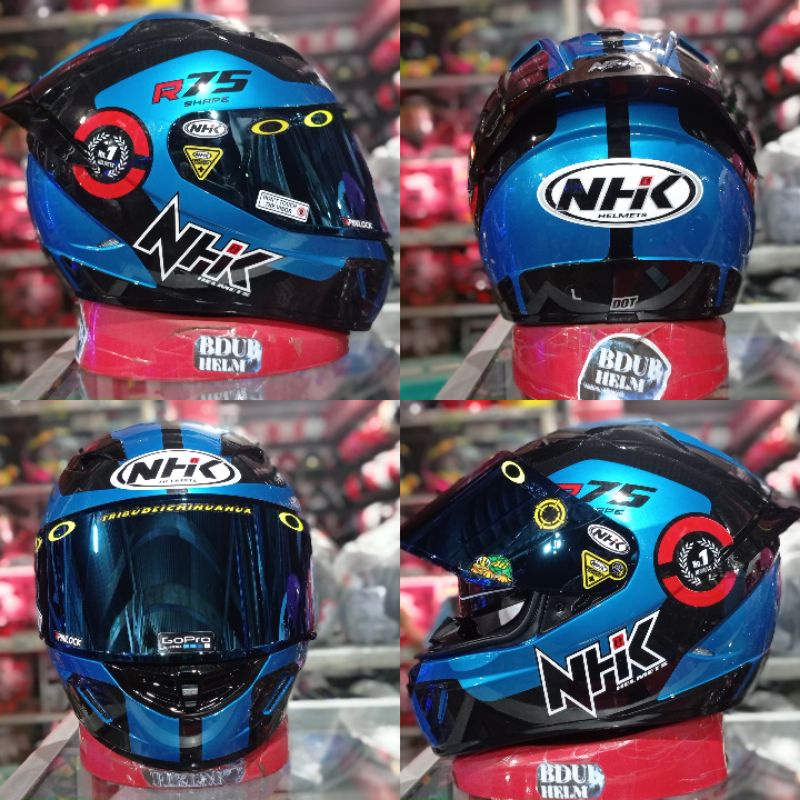Jual NHK GP1000 R75 BLACK BLUE GANTENG PAKET VISOR FLAT IRIDIUM
