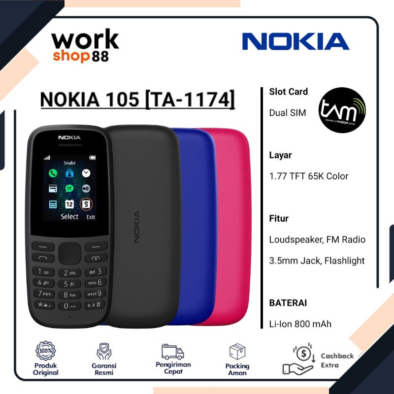 Jual HP Baru Nokia 105 Dual Sim TA-1174 - New TAM Garansi Resmi 1 Tahun ...