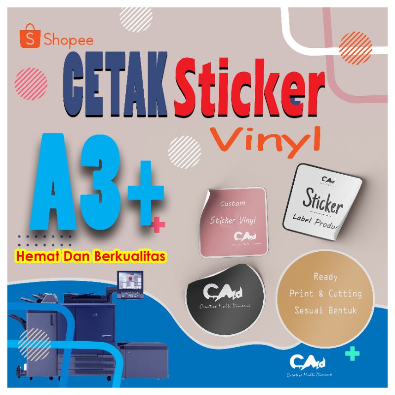 Jual Cetak Sticker Vinyl A3 Print And Cut Laminating Custom Label Kemasan Produk Tahan Air 8123