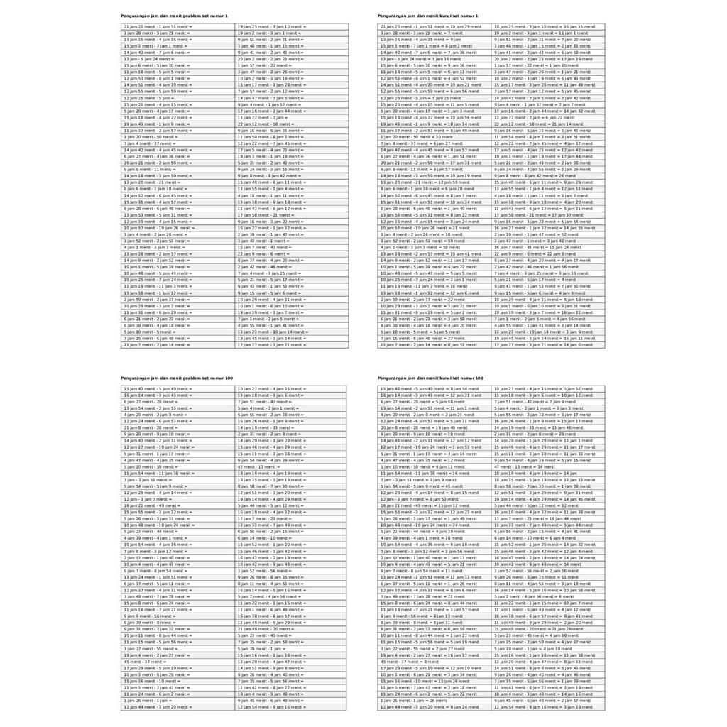 Jual LATIHAN PENGURANGAN JAM MENIT KUNCI HITUNG MATEMATIKA SD MATEMATIK