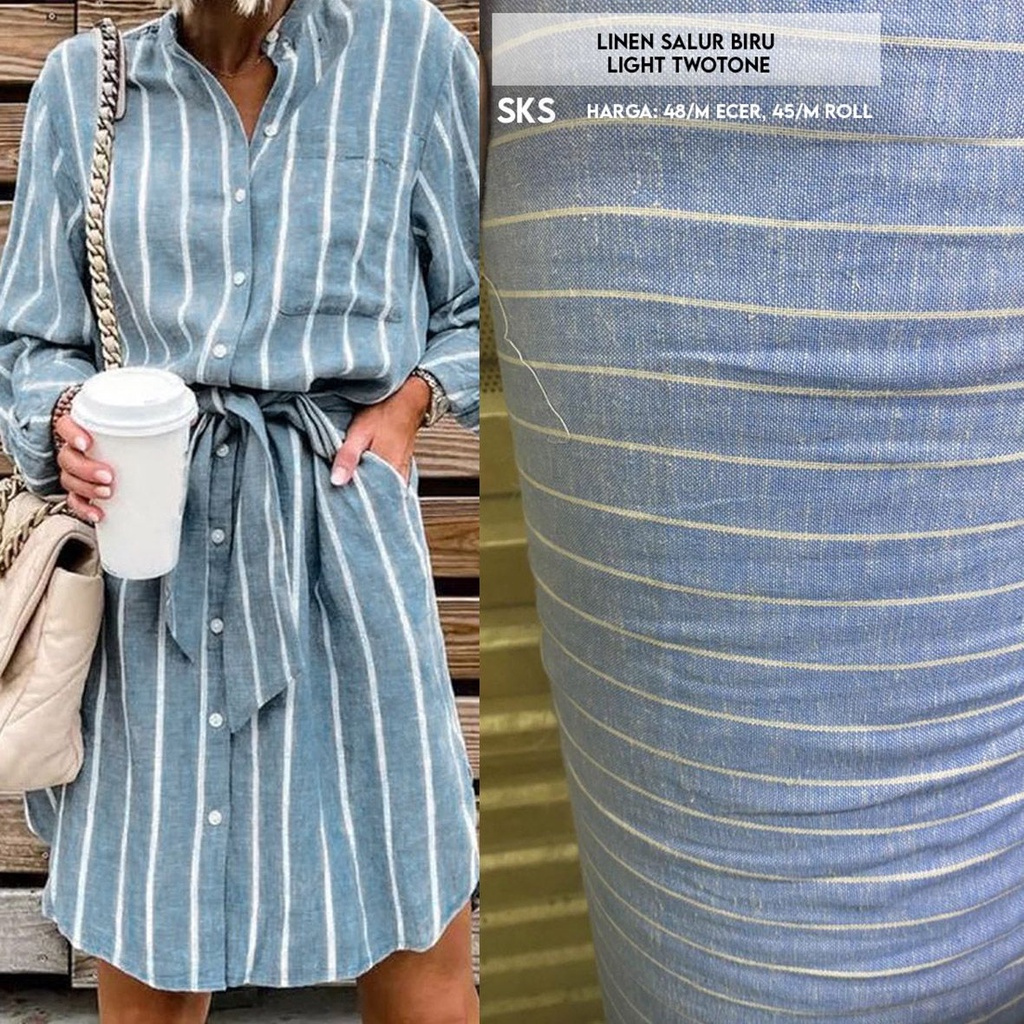 Jual Linen Salur Biru Light Twotone | Shopee Indonesia