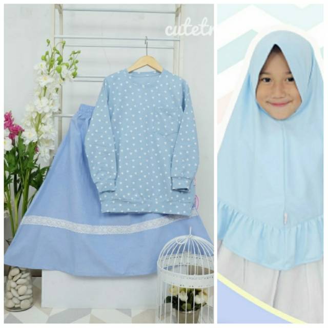 Jual (Usia 3-4 tahun) SETELAN ROK BABY TERRY TQ-7 BIRU DAN KERUDUNG ...