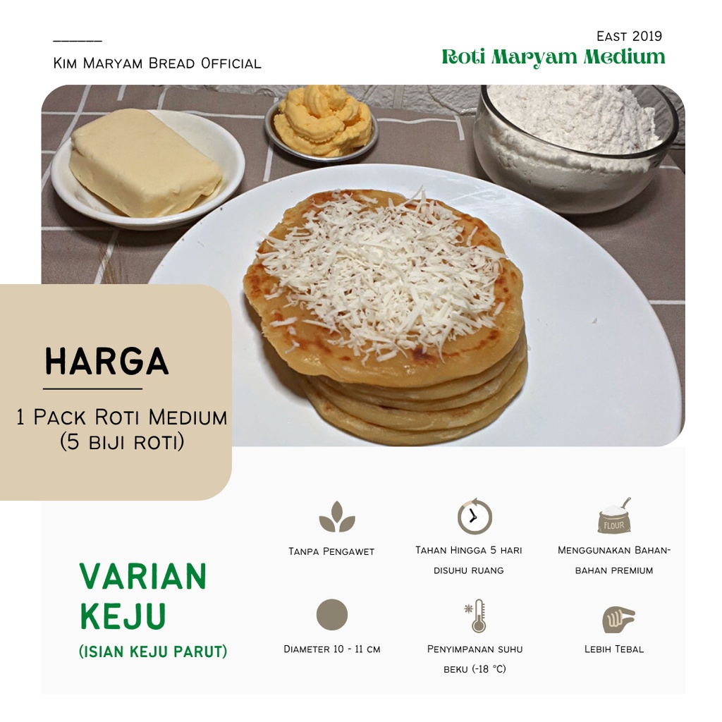 Jual Roti Maryam/Canai/Cane/Konde Kim Keju Medium 1 Pack/5 Pcs | Shopee ...