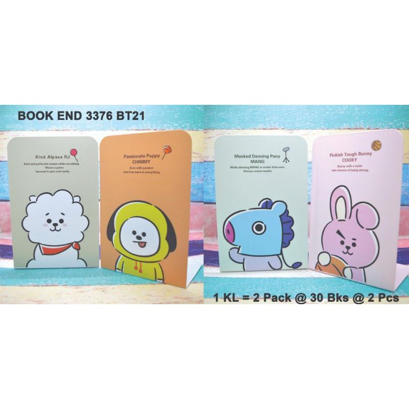 Jual penahan buku atau pembatasan buku dari besi motif bt21 seri a