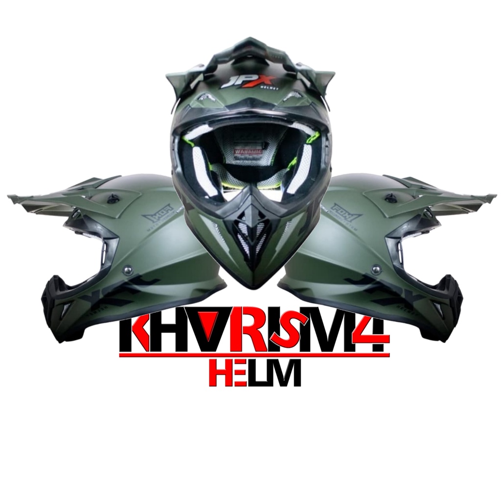 Jual Helm Cross JPX Full face Trail Hijau Army doff Polos Motor Trail