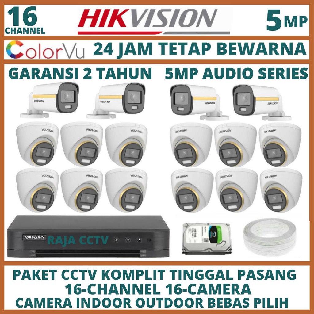 Jual PAKET CCTV HIKVISION COLORVU AUDIO 16 CHANNEL 16 CAMERA 5MP ...