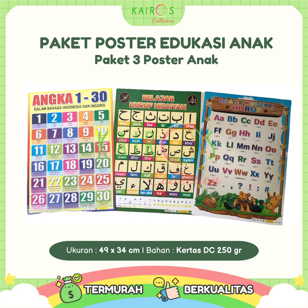Jual Paket 3 Poster Dinding Belajar Anak Edukasi Gambar Mengenal Huruf ...