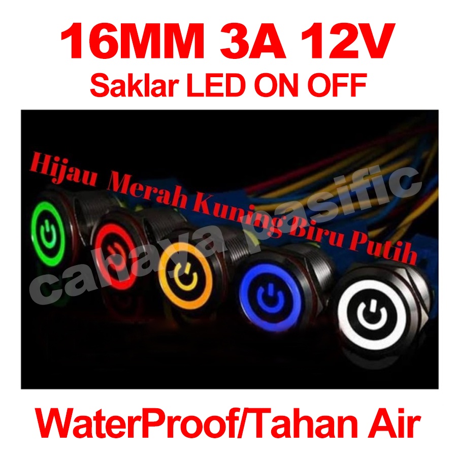 Jual Saklar On Off LED Stainless Push Button Switch 16MM 3A 12V ...