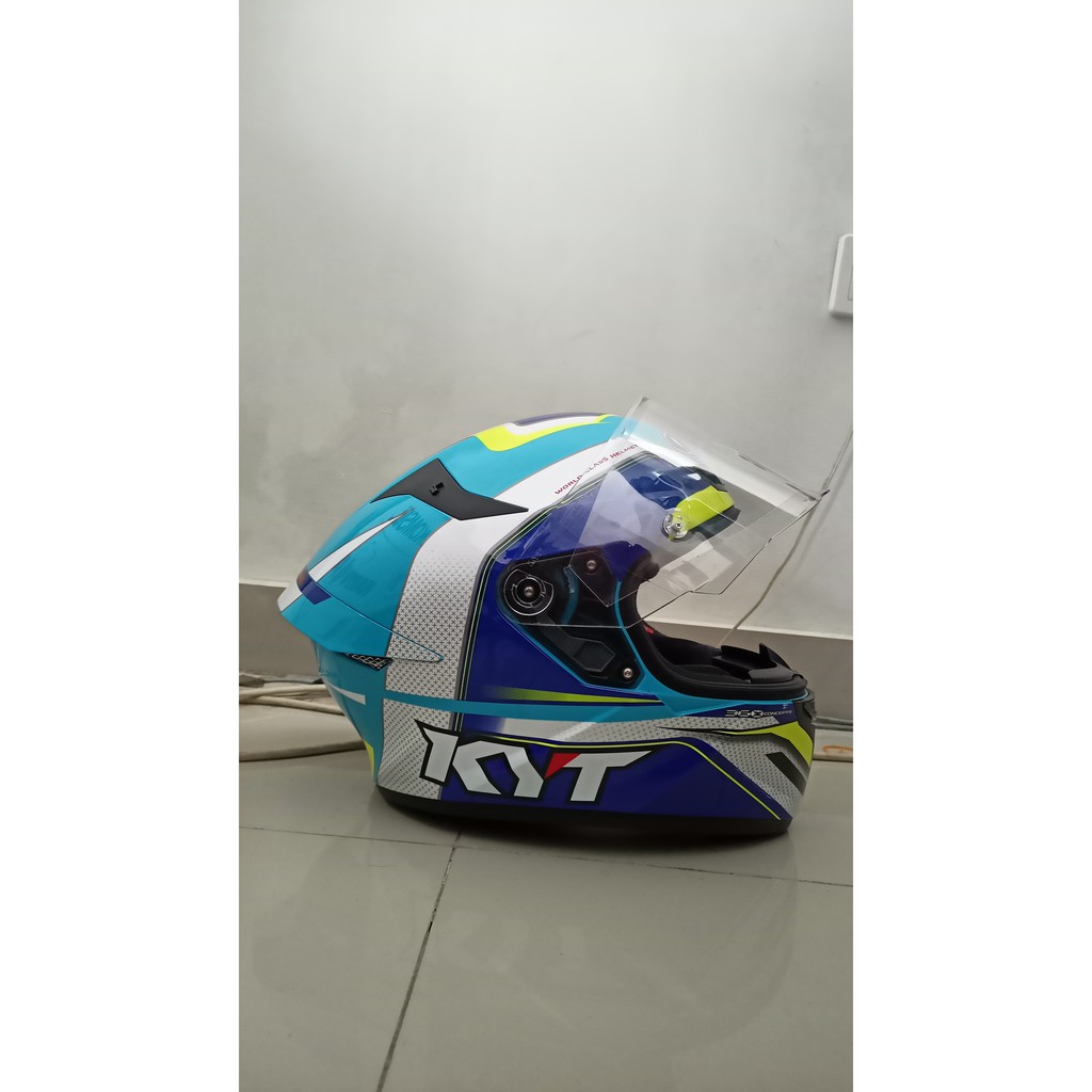 Jual KYT TT COURSE GRANDPRIX WHITE BLUE ( Second ) | Shopee Indonesia