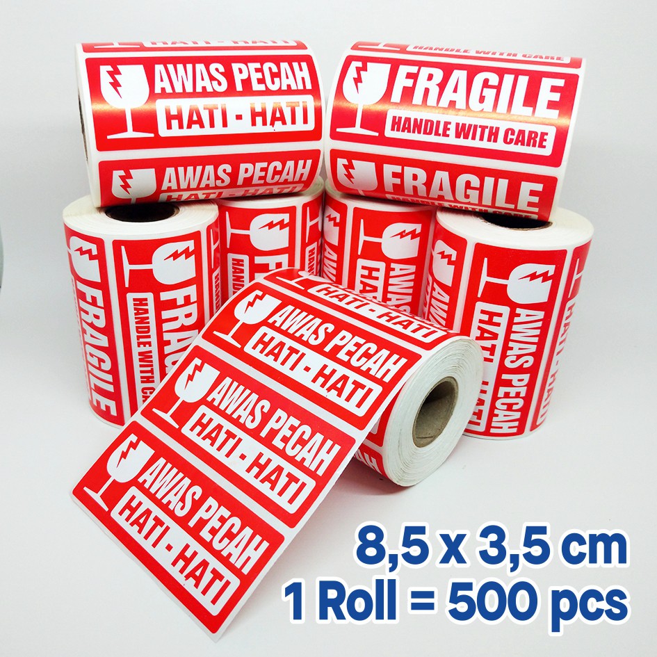 Jual 500 pcs/roll Label Stiker Awas Pecah Hati-hati Sticker Fragile ...