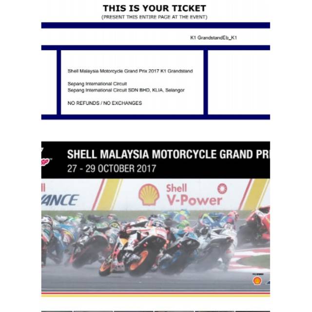 Jual Tiket motogp ticket moto gp sepang malaysia murah K1 grandstand