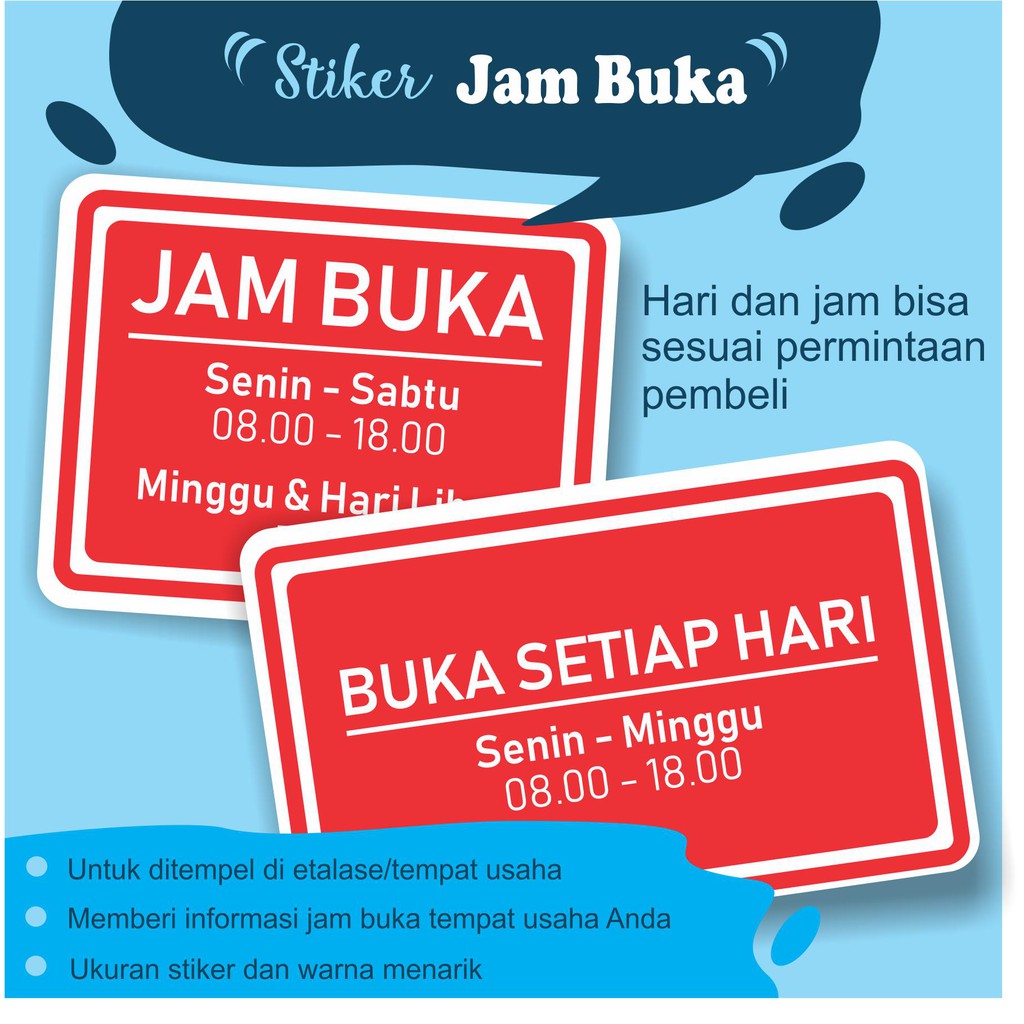 Jual STIKER JAM BUKA TEMPAT USAHA ANDA (BISA CUSTOM HARI DAN JAM