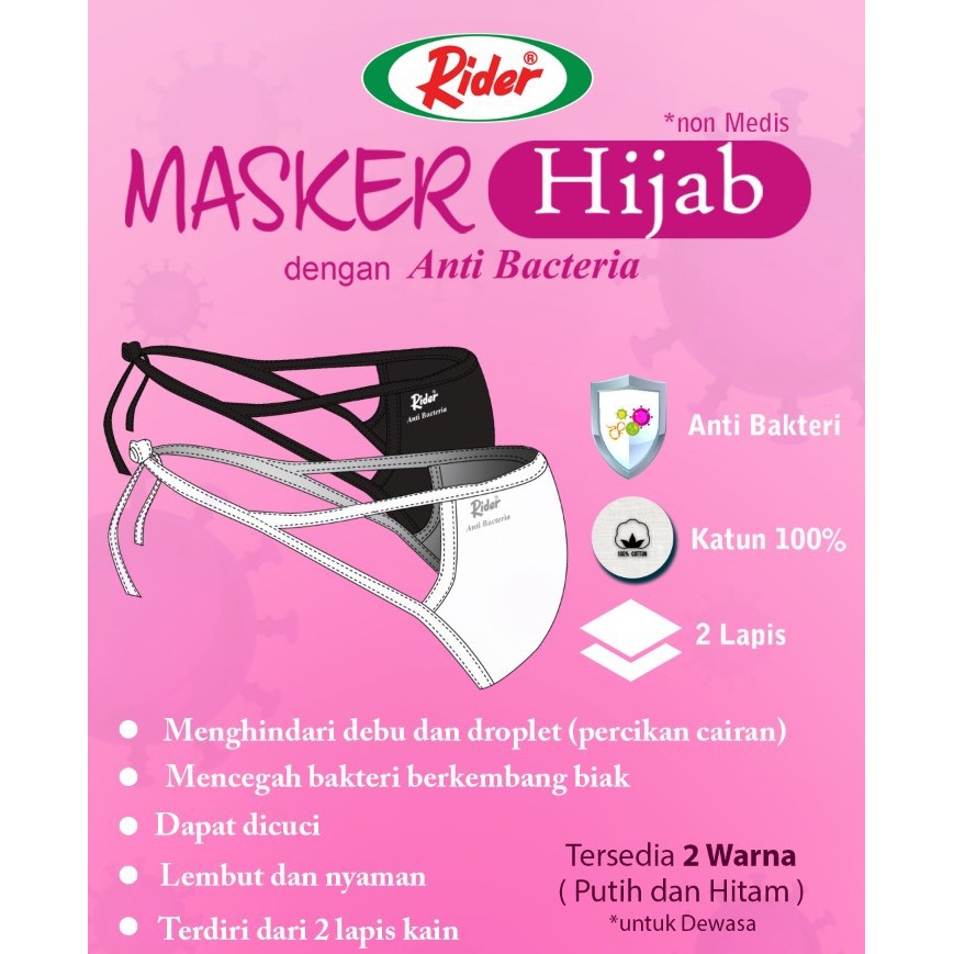 Jual Masker Kain Hijab Anti Bacteria Merek Rider - 2 Lapis per Pack ...
