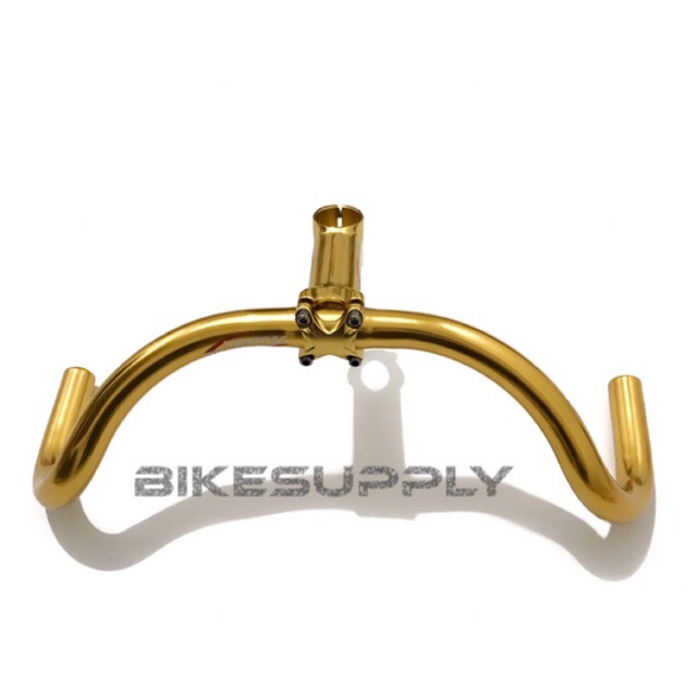 Jual Handlebar Stang Setir Sepeda Rise Trackbar dan Stem Leadtec Gold ...