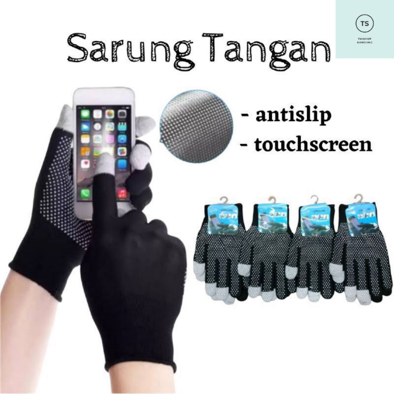 Jual Sarung Tangan Touchscreen Antislip Hitam || Sarung Tangan Motor