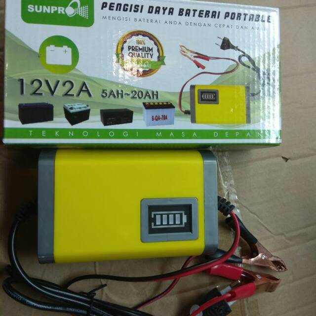 Jual CHARGER AKI SUNPRO PENGISI DAYA BATTERY PORTABLE 12 VOLT 2A AMPERE