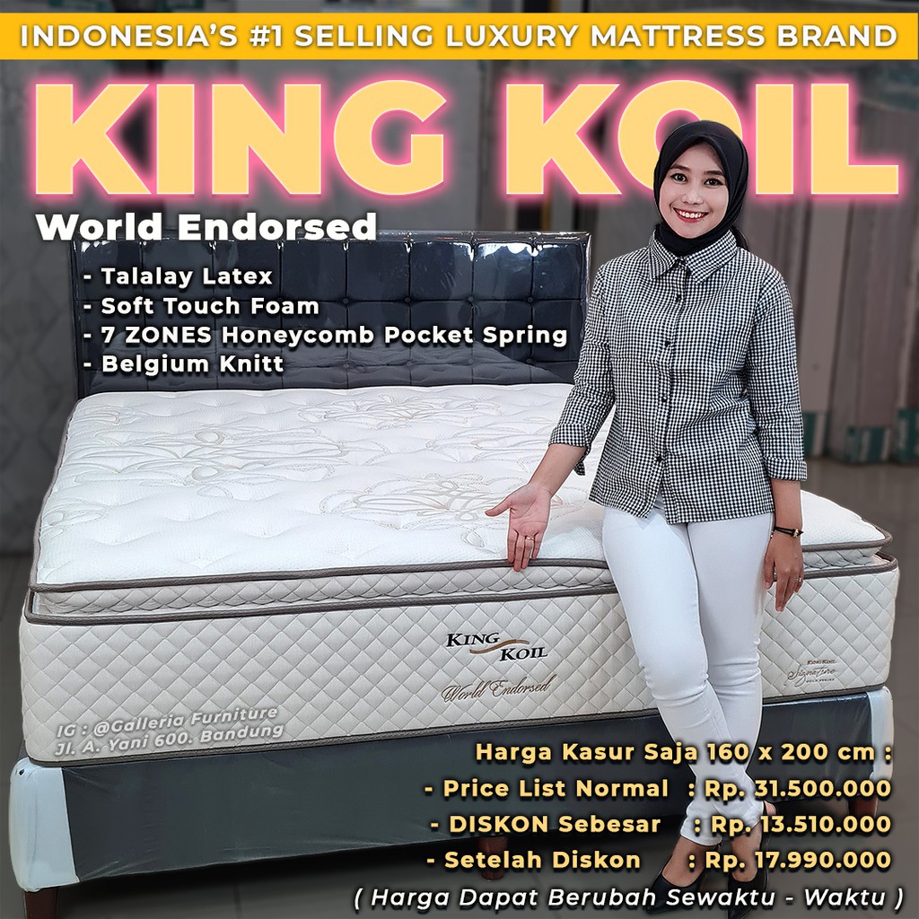 Jual King Koil World Endorsed Kasur saja/Mattress Only/Spring Bed Only Tebal 36 Cm Shopee