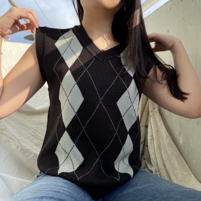 Jual PREMIUM ARGYLE PATTERN VEST / ROMPI KNIT | Shopee Indonesia
