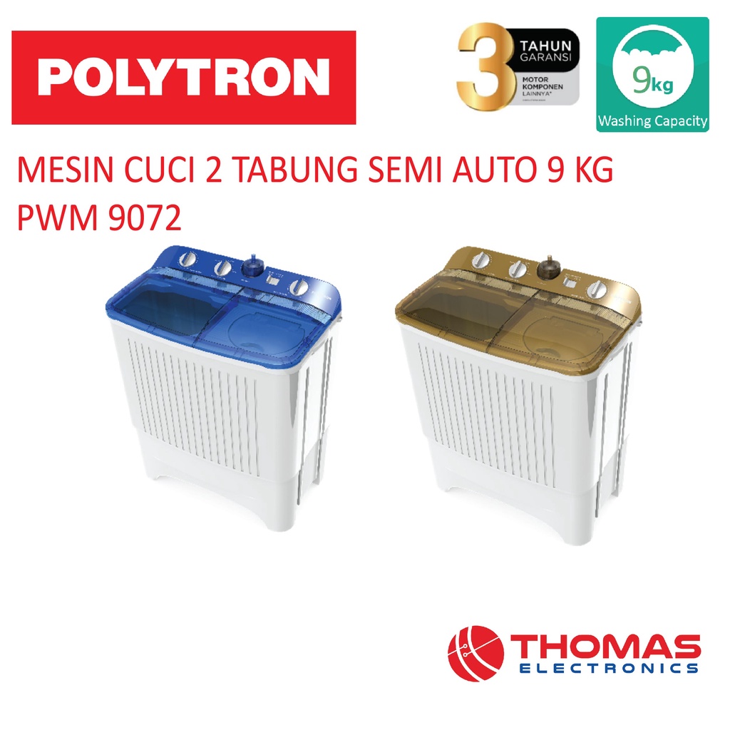 Jual MESIN CUCI POLYTRON PWM 9072 9KG 2 TABUNG PWM9072 9 KG GARANSI ...