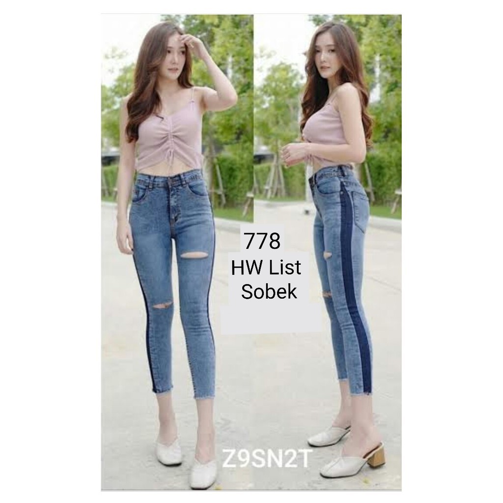 MC girl - Celana Jeans Premium Highwaist List Sobek 7/9 Ripped