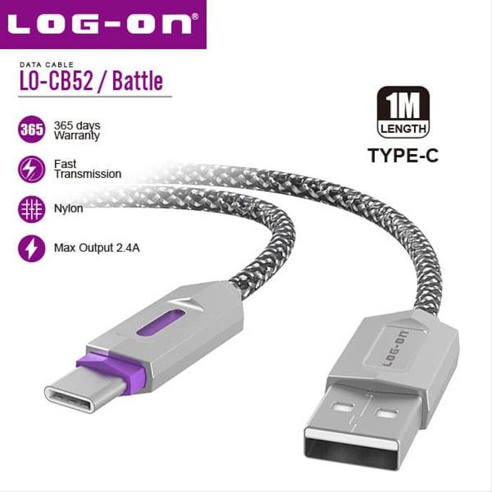 Jual KABEL DATA POWER-CABLE 2.4A CHARGING TYPE TIPE C USB DUAL LO-CB52 ...