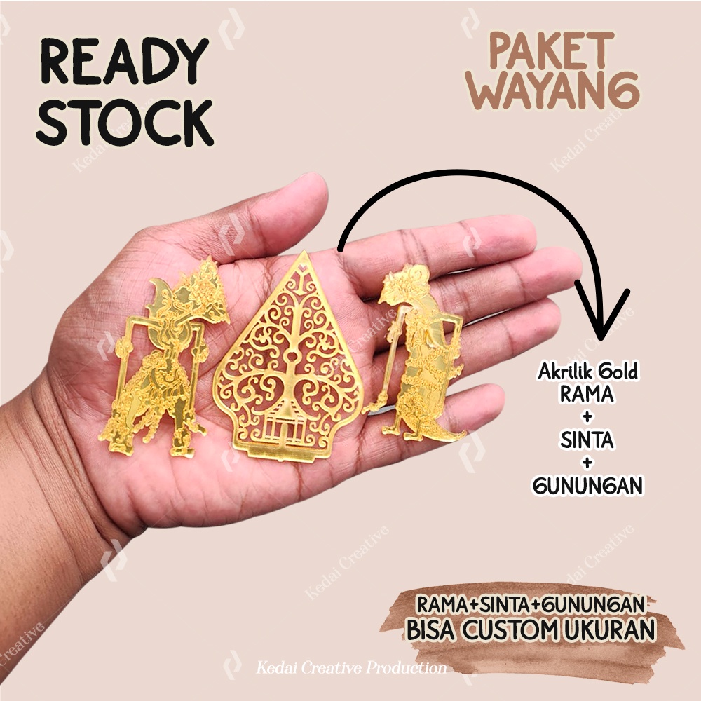 Jual Paket Wayang Gunungan Rama Shinta Akrilik Mirror Gold Silver