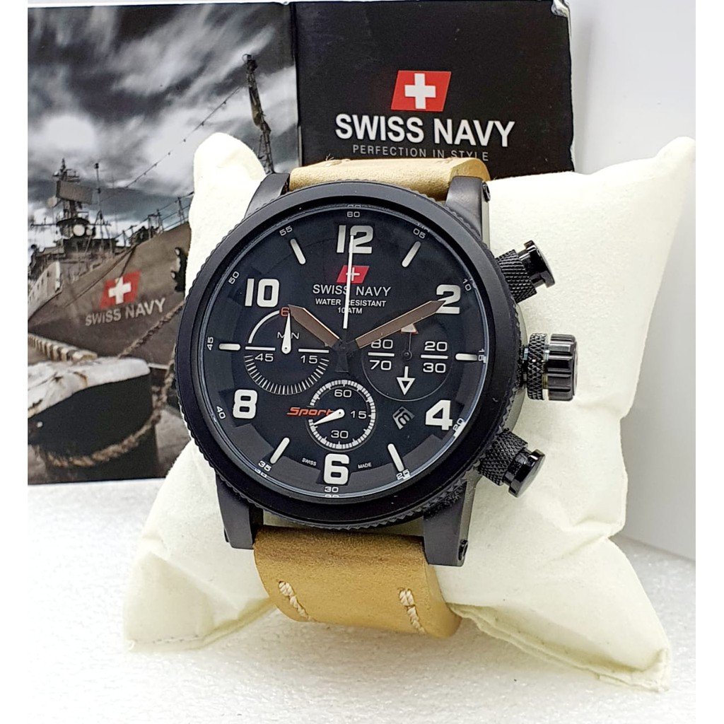 Swiss Navy 8952 Jam Tangan Kasual Pria Kekinian Original Tahan Air  Tali Kulit