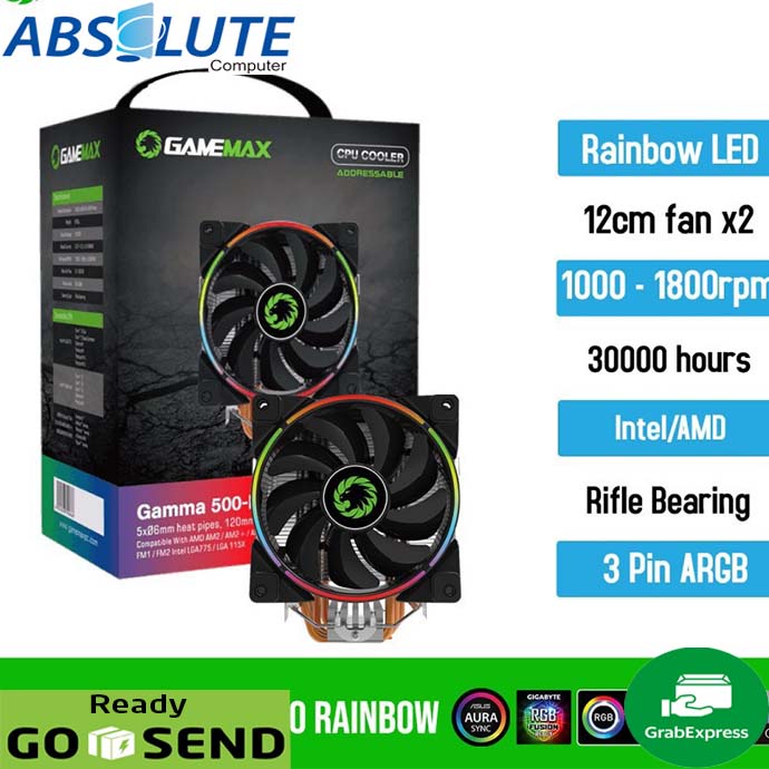 Jual Gamemax Gamma 500 Rainbow RGB Heatsink Processor Fan 12CM Resmi