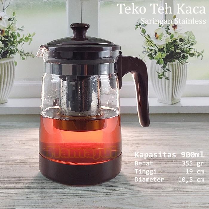 Jual Teko Teh Kopi Tea Pot Kaca Saringan Stainless Elegan 900 Ml Shopee Indonesia 7111