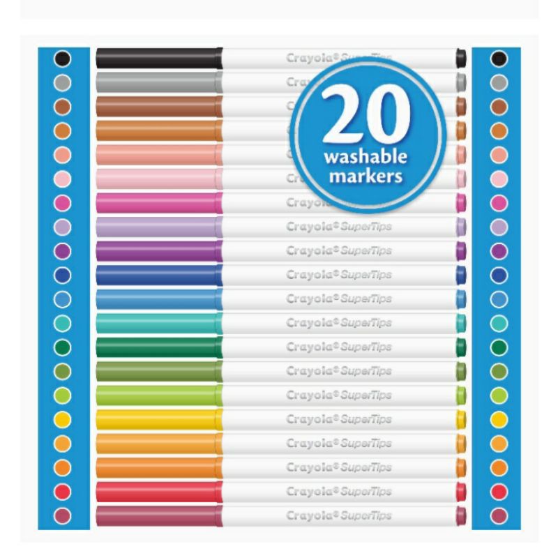 Jual Crayola Supertips 20 warna - Washable Fineline marker 20 colors ...